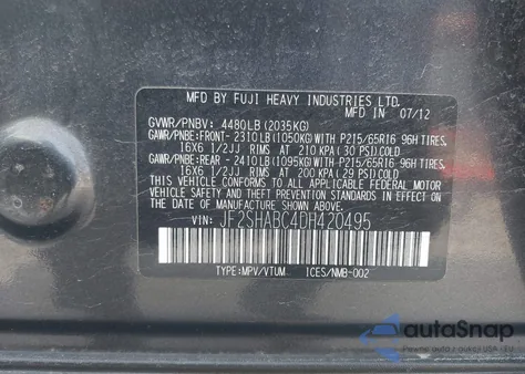 2013 Subaru Forester 2.5X z USA, uszkodzony, nr VIN JF2SHABC4DH420495